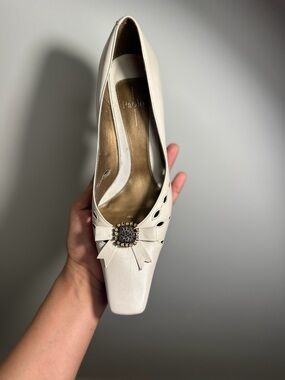 Classic Ivory Leather Kitten Heel Pumps